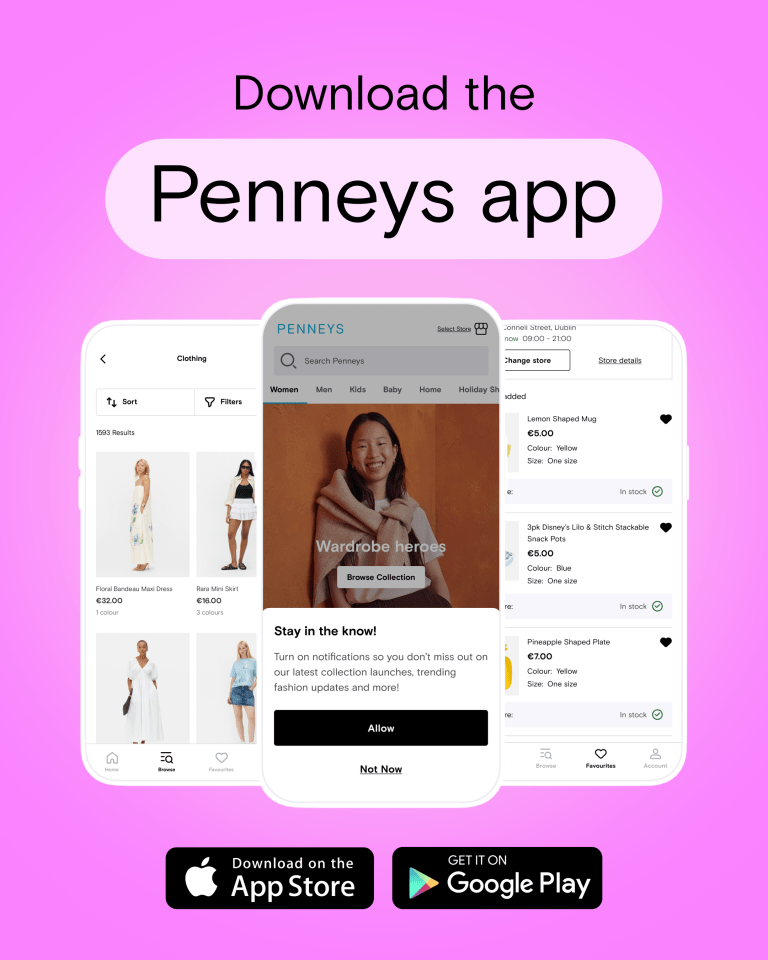 Illustration of the Penneys app interface showcasing clothing and homeware items.