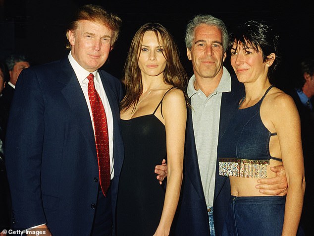 Donald Trump and his then-girlfriend Melania Knauss with Jeffrey Epstein and Ghislaine Maxwell at the Mar-a-Lago club, Palm Beach, Florida, on February 12, 2000