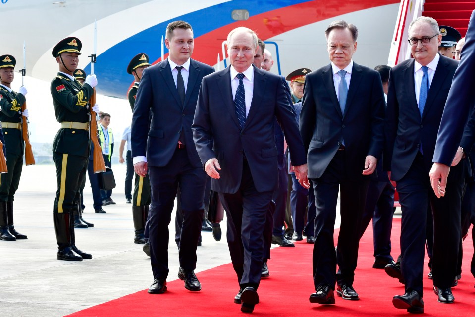 Vladimir Putin arriving at the Shanghai Cooperation Organization summit in Tianjin, China.