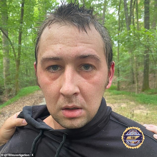 Austin Robert Drummond, 28, a Tennessee man suspected of murdering four family members in a vicious attack, has been arrested after a week on the run