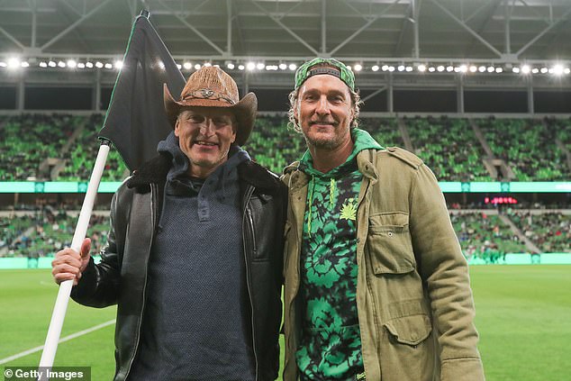 When it comes to resisting the herd-like ‘group think’ of Hollywood, Woody Harrelson and Matthew McConaughey (pictured in Texas at an MLS game between Austin FC and Colorado Rapids), have inherited the famous commitment to independence known to Texans