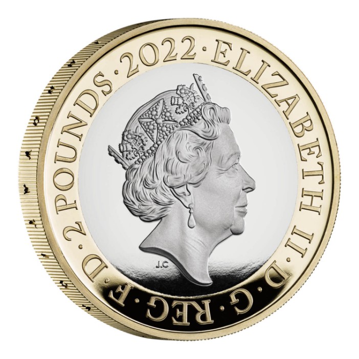 2022 two pound coin featuring Queen Elizabeth II.