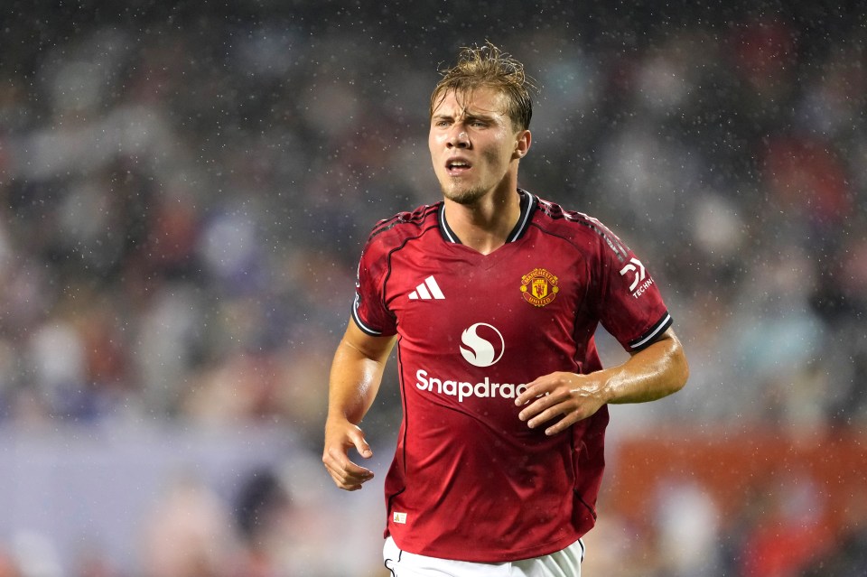 Rasmus Hojlund of Manchester United during a soccer match.