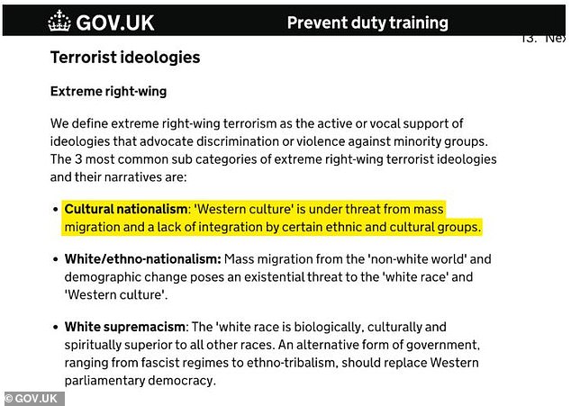 There are three categories of 'Extreme right-wing' terrorism according to Prevent. They are 'Cultural nationalism', 'white/ethno-nationalism' and 'white supremacism'