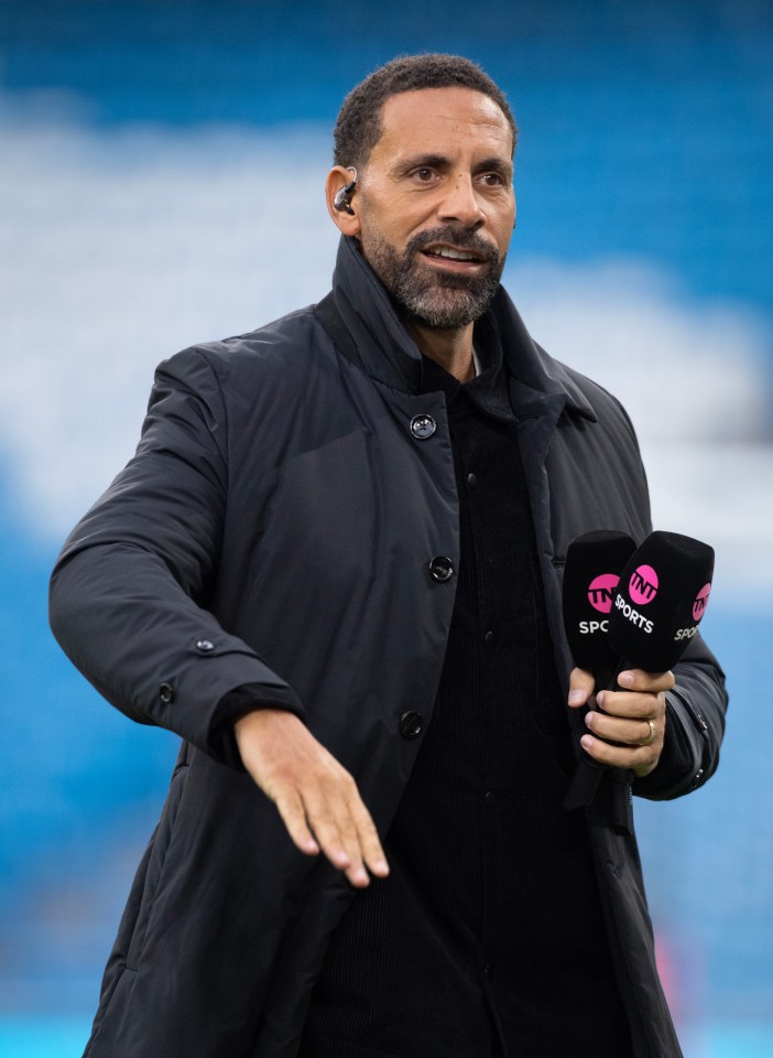 Rio Ferdinand, TNT Sports pundit, at a soccer match.