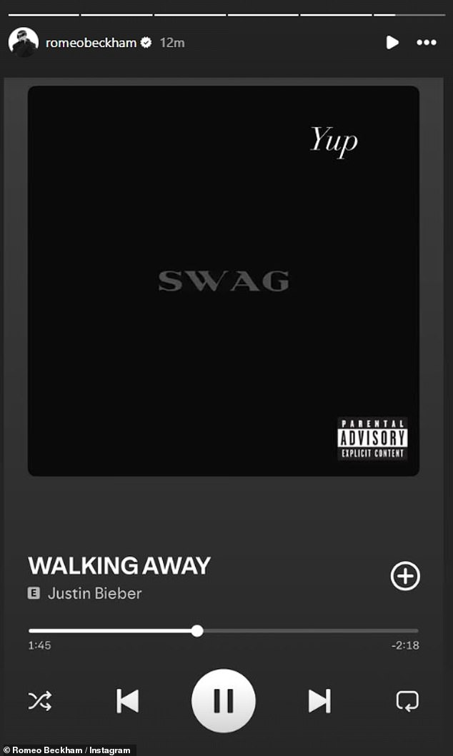 The model also posted a picture of Justin Bieber's new song Walking Away following his bombshell move, alongside the caption 'Yup'