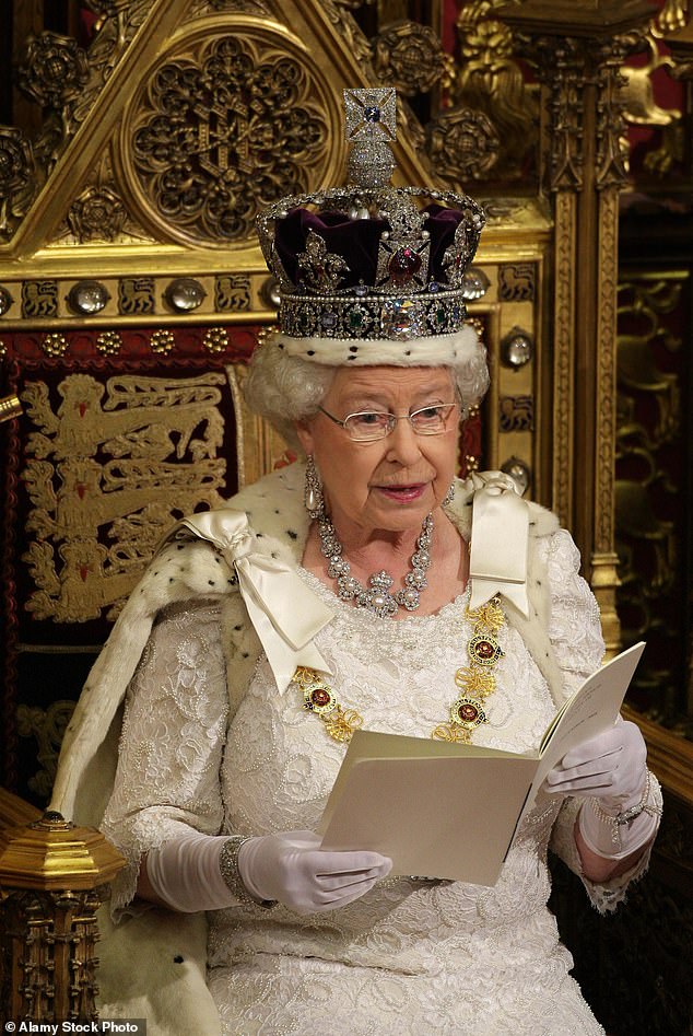 The monarch delivering her speech to Parliament in 2008