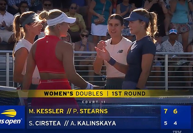 Russian star Anna Kalinskaya (right) was unhappy with her American US Open doubles rivals