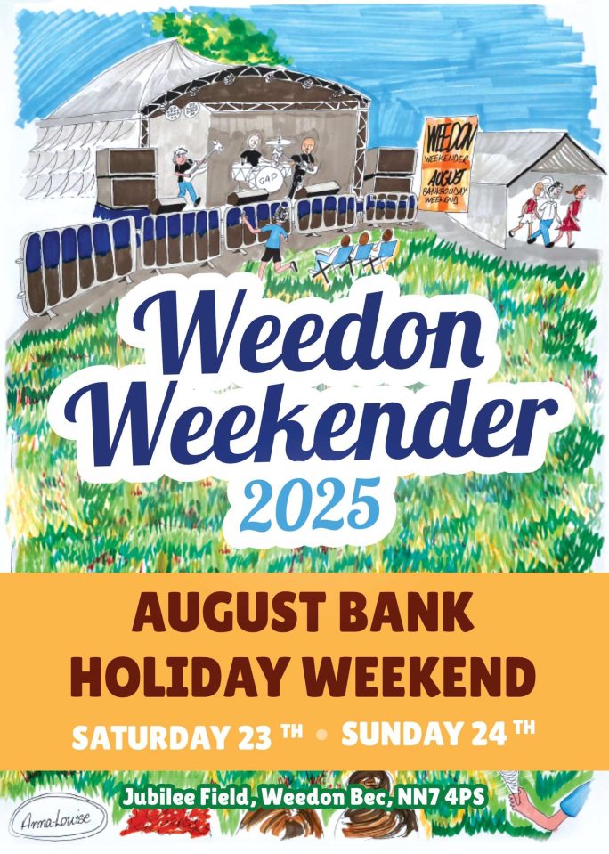Illustration of Weedon Weekender 2025 event poster.