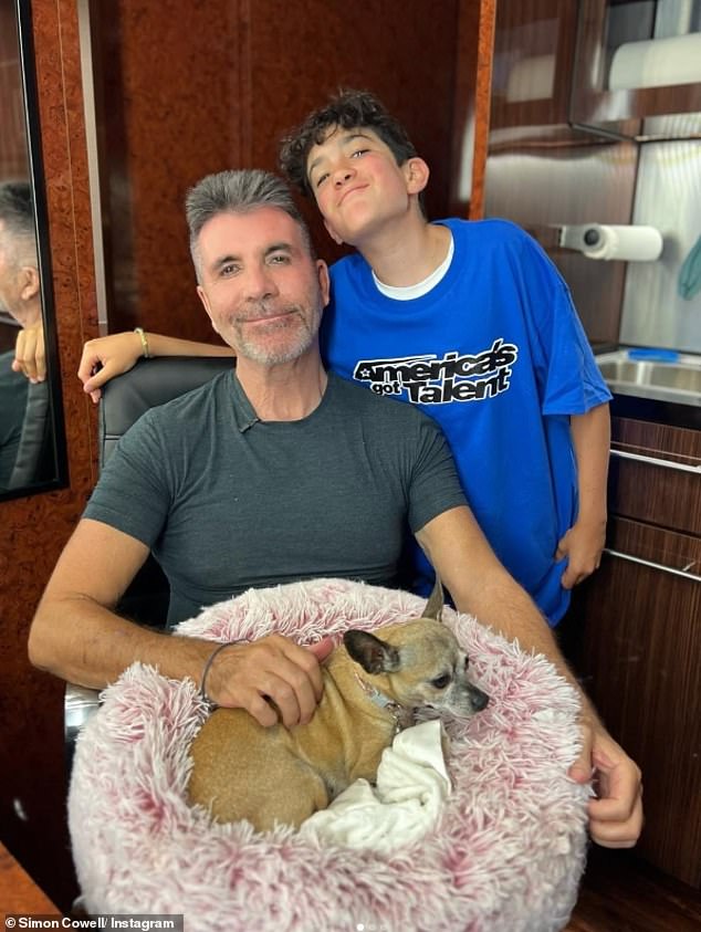 Simon Cowell has shared rare a picture of his lookalike son Eric, 11, as they filmed backstage for America's Got Talent ahead of the show's quarter finals