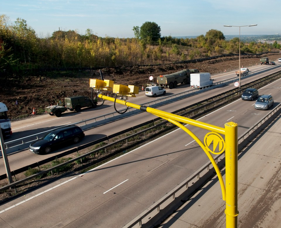 Average speed cameras on a motorway during roadworks.