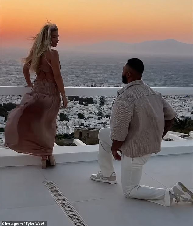 Posting a video of his stunning sunset proposal, Tyler captioned the post: 'Found our forever. 10.8.2025'