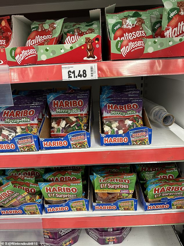 Pictures on social media show packets of Maltesers Mini Reindeers and Haribo Merry Mix on display at the supermarket five months before the festive season