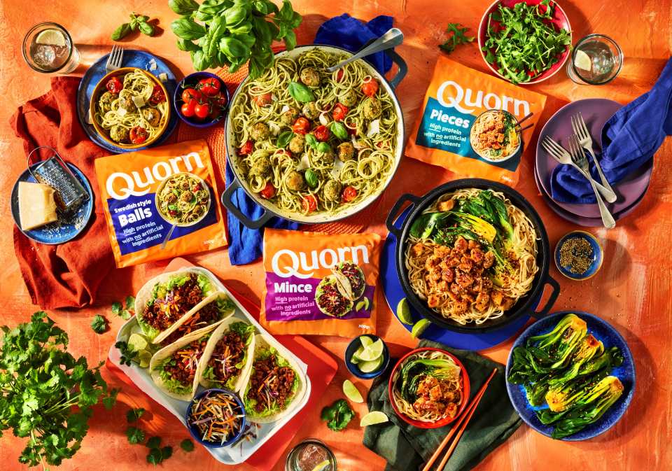 Various Quorn products prepared in different dishes.
