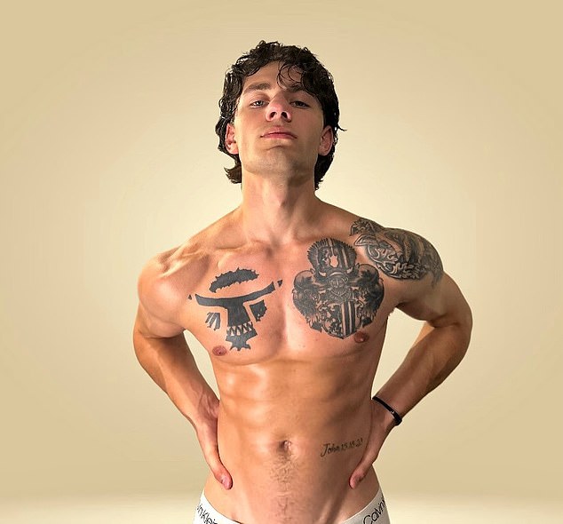 The young model (pictured), who is also a paramedic, sustained a critical gash in the middle of his face