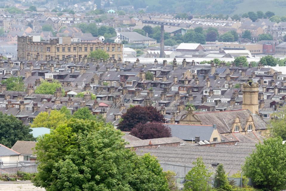 Aerial view of terraced housing in Bradford.