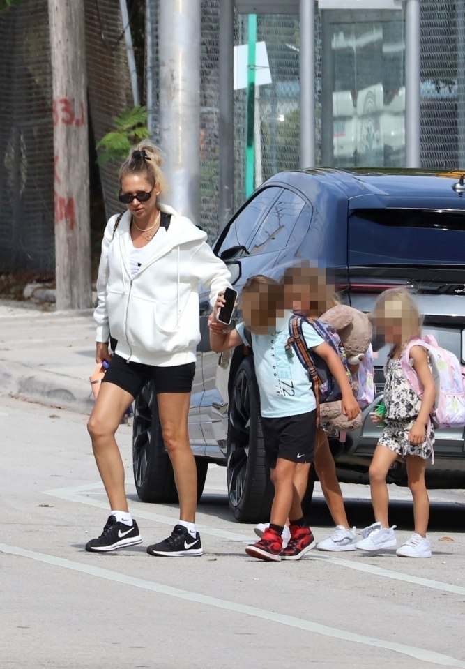 Anna Kournikova walking with her children in Miami Beach.