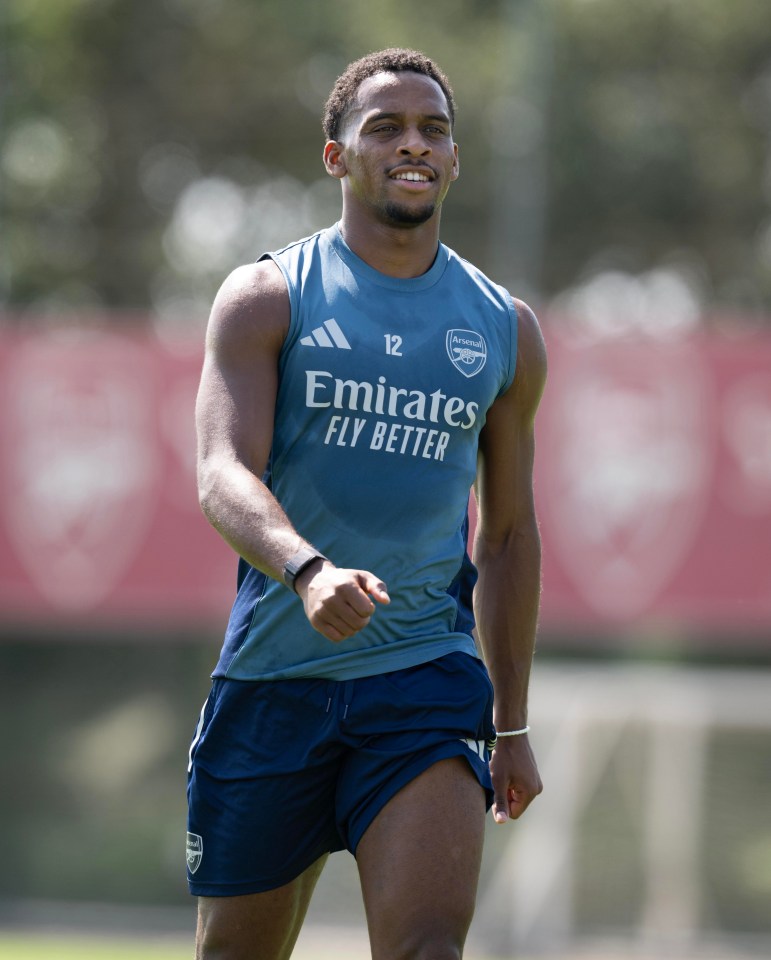 Jurrien Timber of Arsenal at a training session.