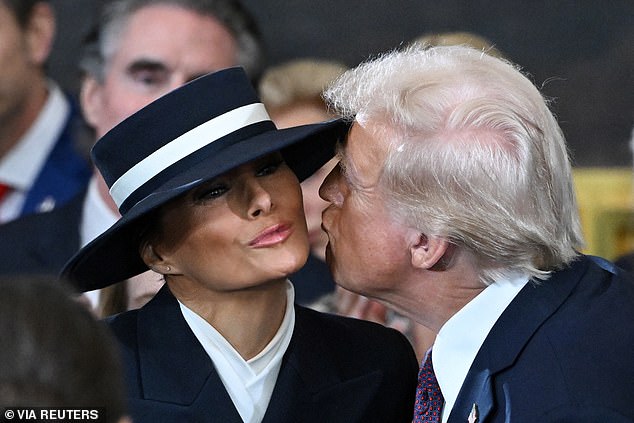 Melania's soft diplomacy has earned rare compliments from across the aisle (Pictured: Melania and Trump at the 2025 inauguration)