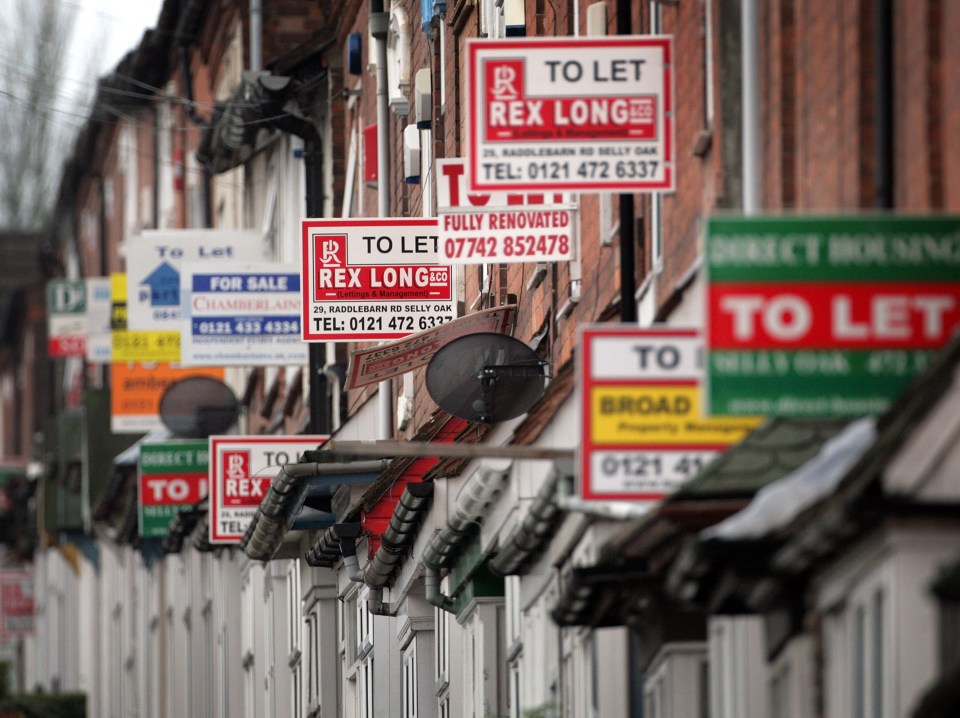 "To Let" signs on houses.