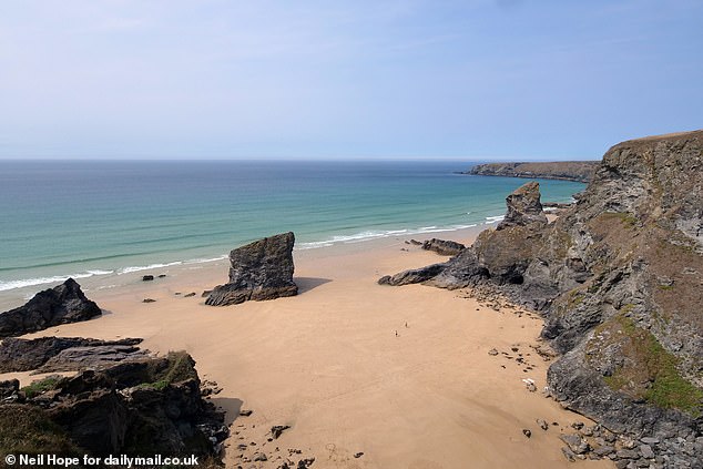 Pilcher was born in 1924, in the coastal village of Lelant, near St Ives, west Cornwall, but moved away after marrying a Scot, Graham Pilcher, 1951. Pictured: Bedruthan Steps, near Padstow, Cornwall