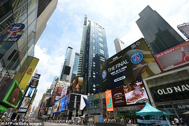 Three people have been shot in Times Square (pictured) with emergency services rushing to the scene in the early hours of the morning