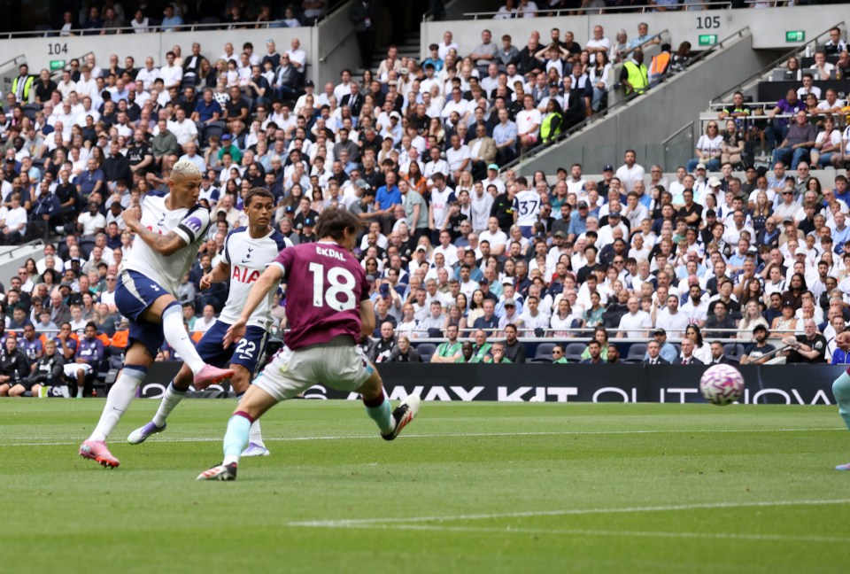 Richarlison scoring a goal for Tottenham Hotspur.