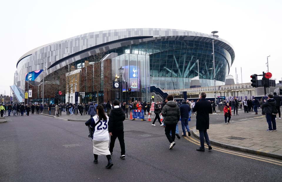 Fans outside Tottenham Hotspur Stadium.