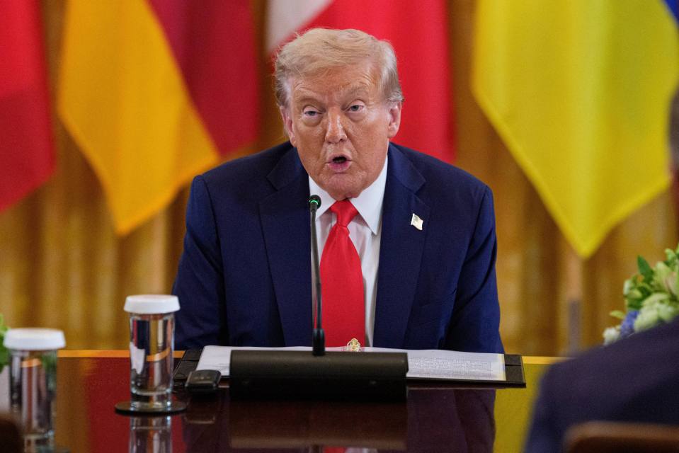President Donald Trump speaking at a multilateral meeting with European leaders.