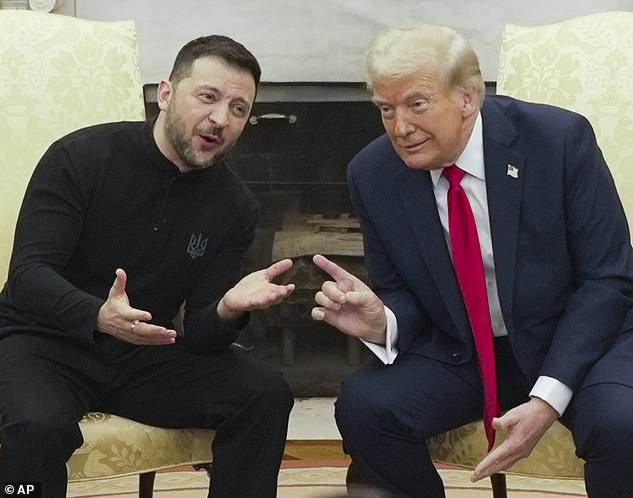 President Donald Trump meets with Ukrainian president Volodymyr Zelenskyy in the Oval Office in February