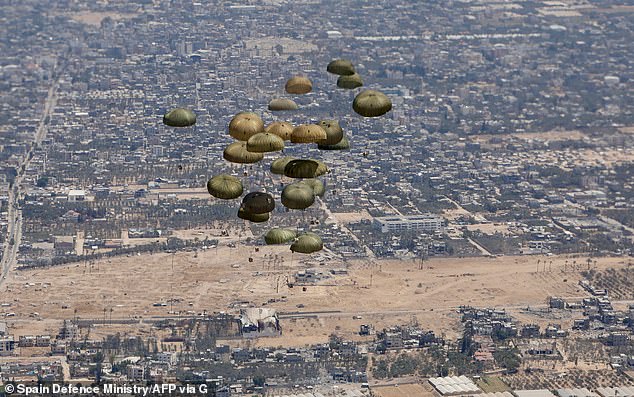 Steve Witkoff inspected a food distribution centre in Gaza today amid an escalating war of words over 'starvation' claims. His visit came as Germany, France, Spain, Jordan and UAE have joined forces to airdrop supplies into the besieged strip