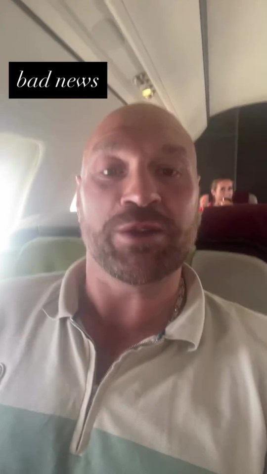 Tyson Fury on a plane, announcing "bad news."