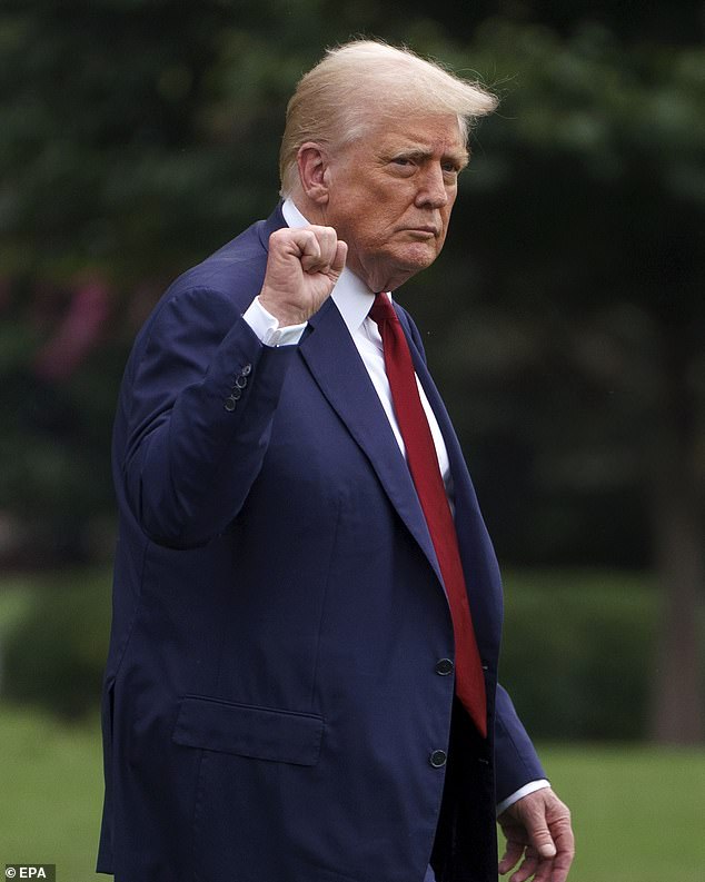 US President Donald Trump (pictured) last night confirmed that two US Navy nuclear submarines are 'getting closer to Russia '