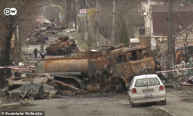 Civilians were executed in cold blood, tortured, mutilated and raped as Moscow 's soldiers unleashed a reign of terror during their failed assault on the capital. Pictured: The Russian massacre in Bucha, Ukraine in 2022