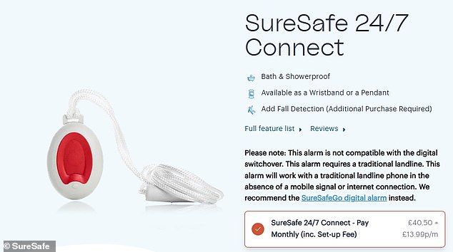 They're a lifeline for 1.8 million older adults, people with disabilities and those recovering from illness or injury in the UK. But if you use a personal alarm, experts have warned that it might soon stop working. Pictured: SureSafe 24/7 Connect