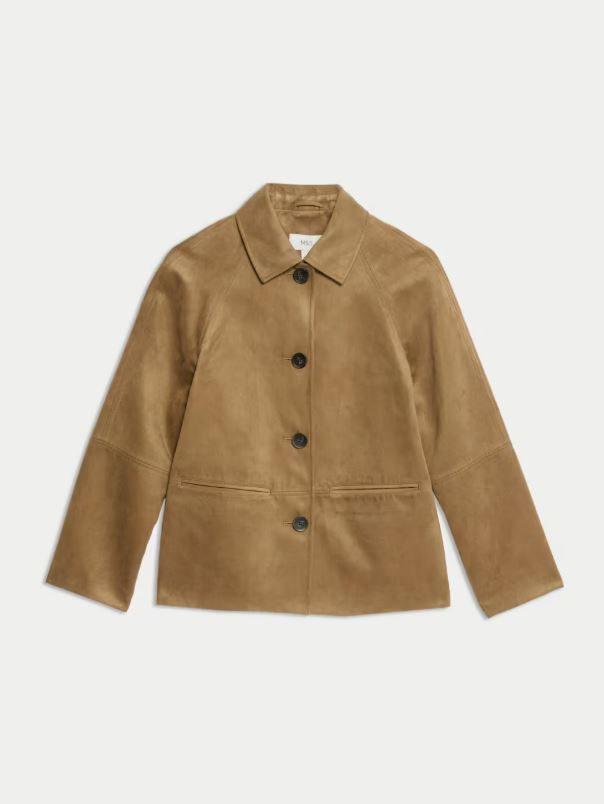 Tan faux suede jacket.