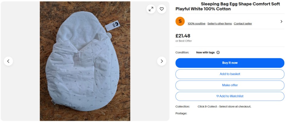 White egg-shaped baby sleeping bag.
