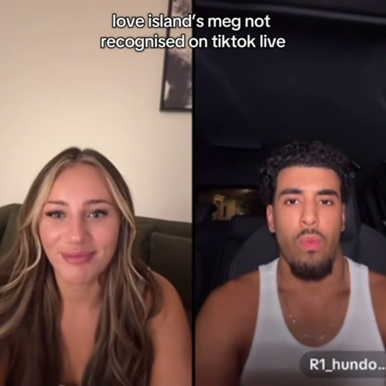 Screenshot of a TikTok Live video showing Meg from Love Island and another person.