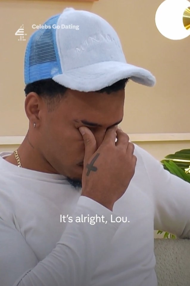 Louis Russell crying on Celebs Go Dating.
