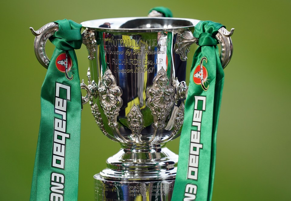 Carabao Cup trophy on display.