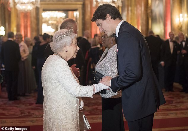 Trudeau's political identity has centered around inclusivity, feminism, and youth empowerment; seen with Queen Elizabeth II in 2018