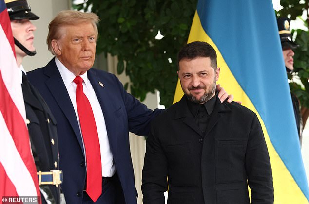 Zelensky arrived at the White House in an all black suit after previously being criticised for his 'casual' combat clothing in his last visit