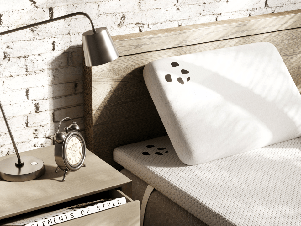 Illustration of a bed with a white pillow and mattress.