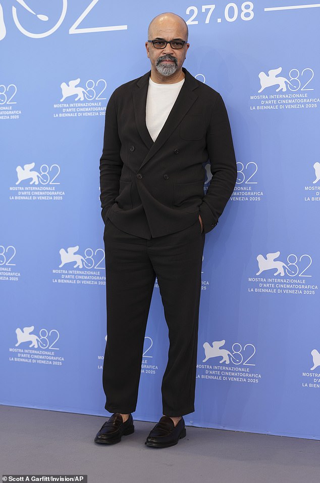 Meanwhile Jeffrey Wright posed for photographers at the photo call for the film The Wizard of the Kremlin