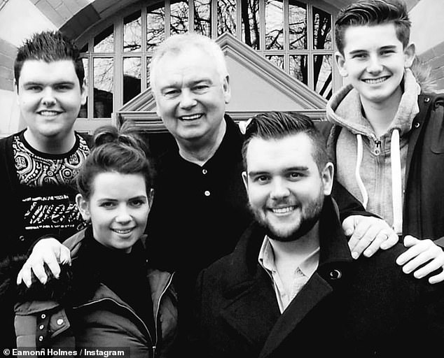 Eamonn has had a terrible fall-out with Niall (far left), the youngest of his three children with first wife Gabrielle who has sided with stepmother Ruth over his own father