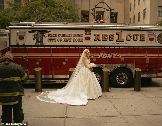 At one point, Marino was seen wiping away tears as she stood by the firetruck and took in the meaning of the gesture