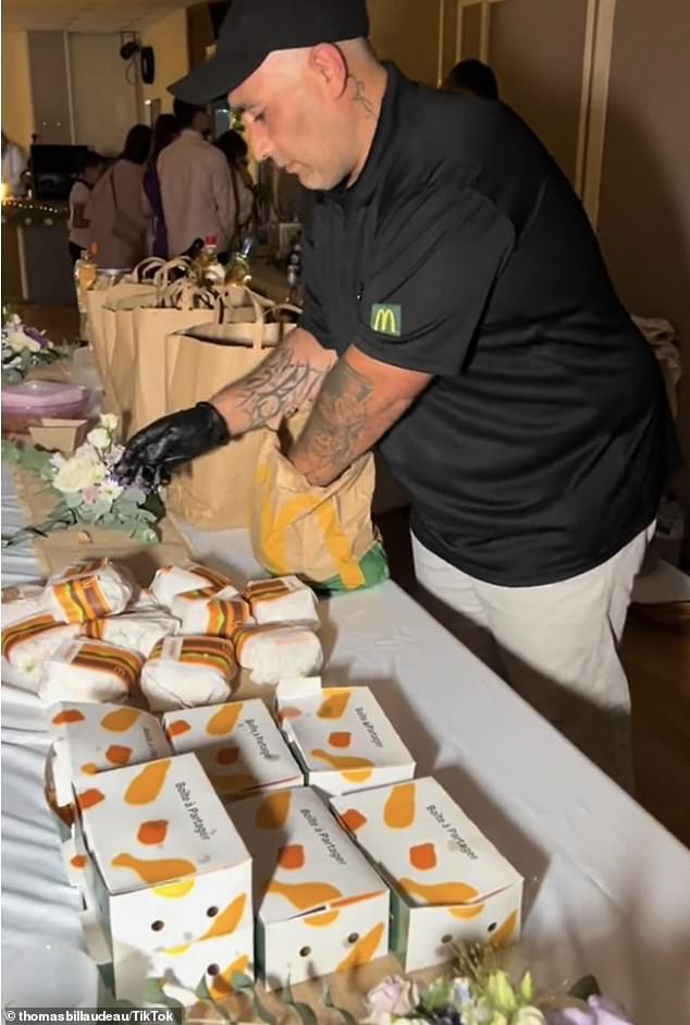 The groom, Thomas, posted the video on TikTok , tagging McDonald's Beauvais Tille in the caption