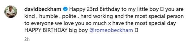 Romeo Beckham received an outpouring of birthday tributes from his family on Monday morning as he turned 23