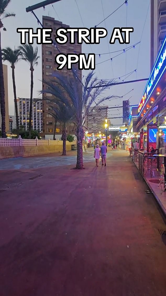 One video of the seaside town is captioned: 'If you're in Benidorm right now, what do you think? Why do you think it's so quiet? Why is nobody around? Even this bar here is fully shut down'