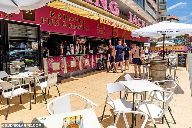 Costa Blanca isn't the only Spanish holiday hotspot experiencing a drop in visitors this year - Majorca has also seen a sharp decline in tourist numbers. Pictured: Jumping Jacks bar at the start of August